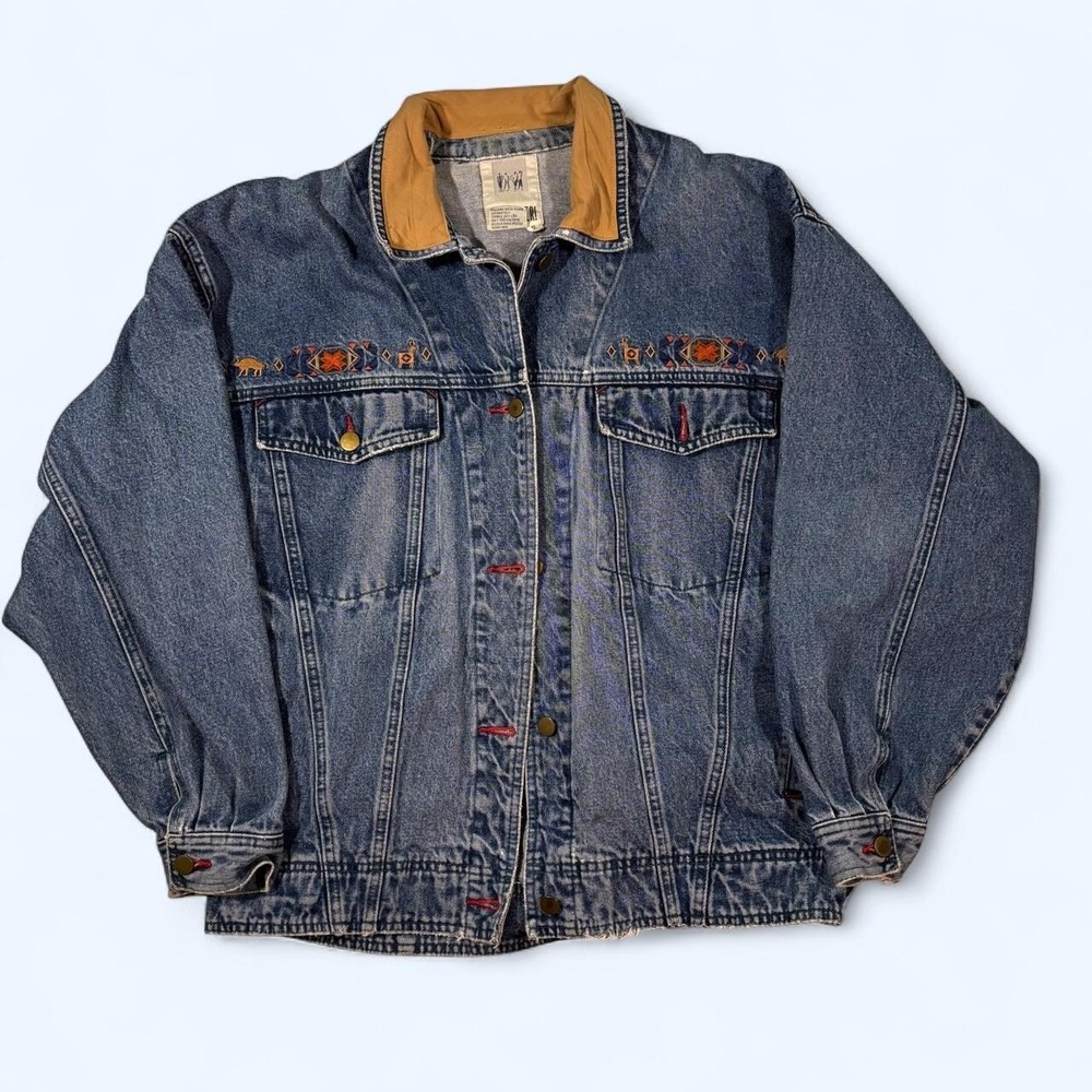 Unique 90s Embroidered Denim Jacket by Together - Picture 1 of 6